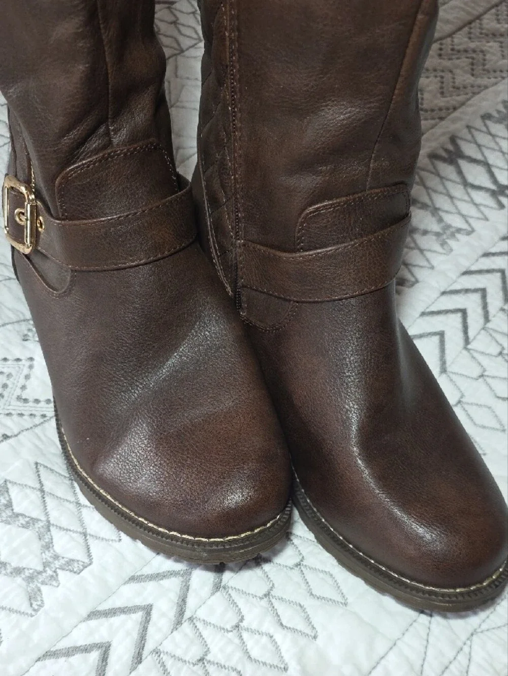 Global Win Quilted  Riding Boots - Dark Brown with Gold Accents